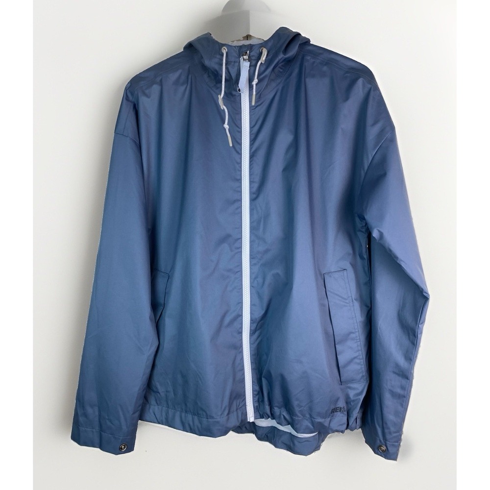 REI Co-op Men's M Slate Blue Mesh Lined Full Zip Hooded Windbreaker Jacket